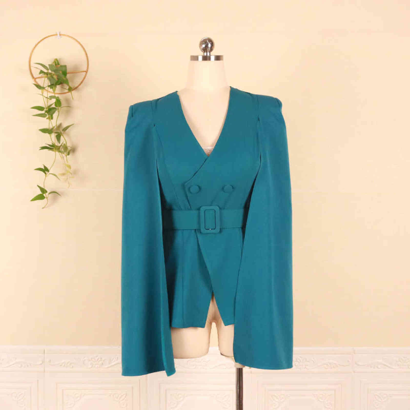 Elegant Fashion Blazer Women Long Sleeve Lapel Cape Split Poncho Office Lady Cloak Jacket Notched Coat for Party Dinner Workwear 211109