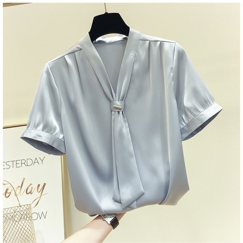 Vintage Short Sleeve Chiffon Shirt Solid Loose Women Tops and Blouse Elegant Summer Office Lady Clothes Blusa Feminina 9132 210506