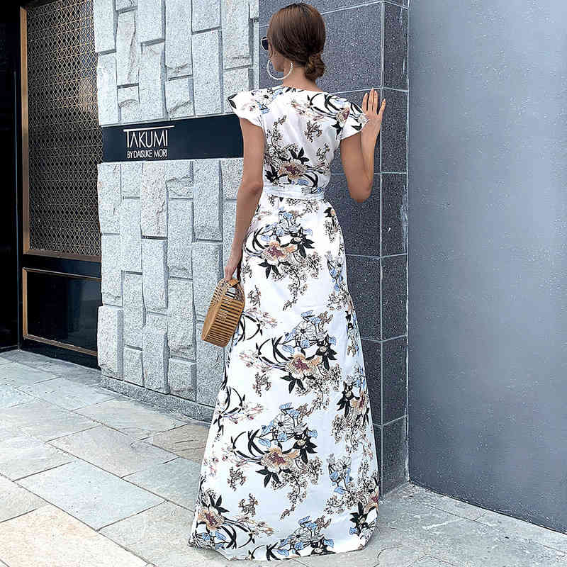 Women Dress V-neck Bandage Bohemian Dresses For Plus Size Sexy Long Flowers Girls Summer Fashion 210513