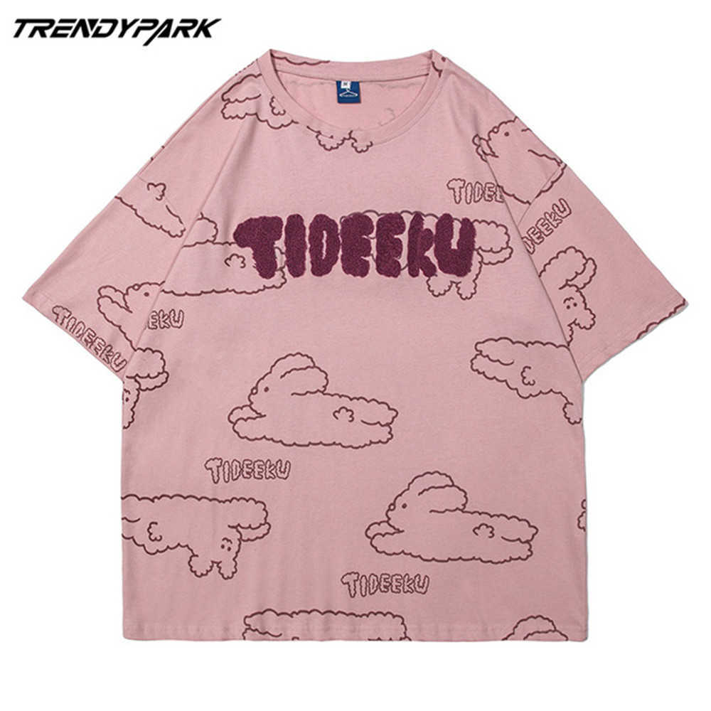 Men's T-shirt Towel Embroidery Letters Short Sleeve Tee Hip Hop Oversized Cotton Casual Harajuku Streetwear Top Tshirts Clothing 210601