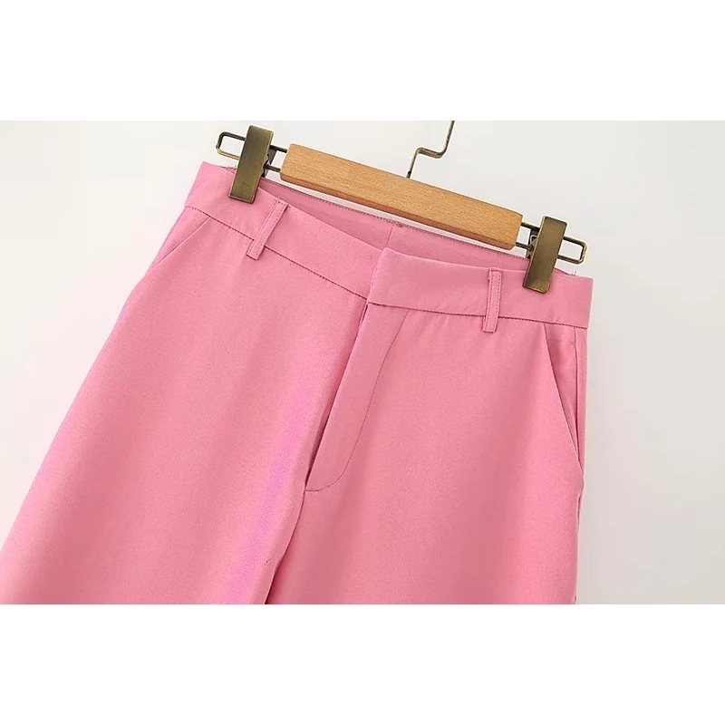 fashion ladies pocket long trousers autumn pink female pants office elegant women casual girls trouses 210430