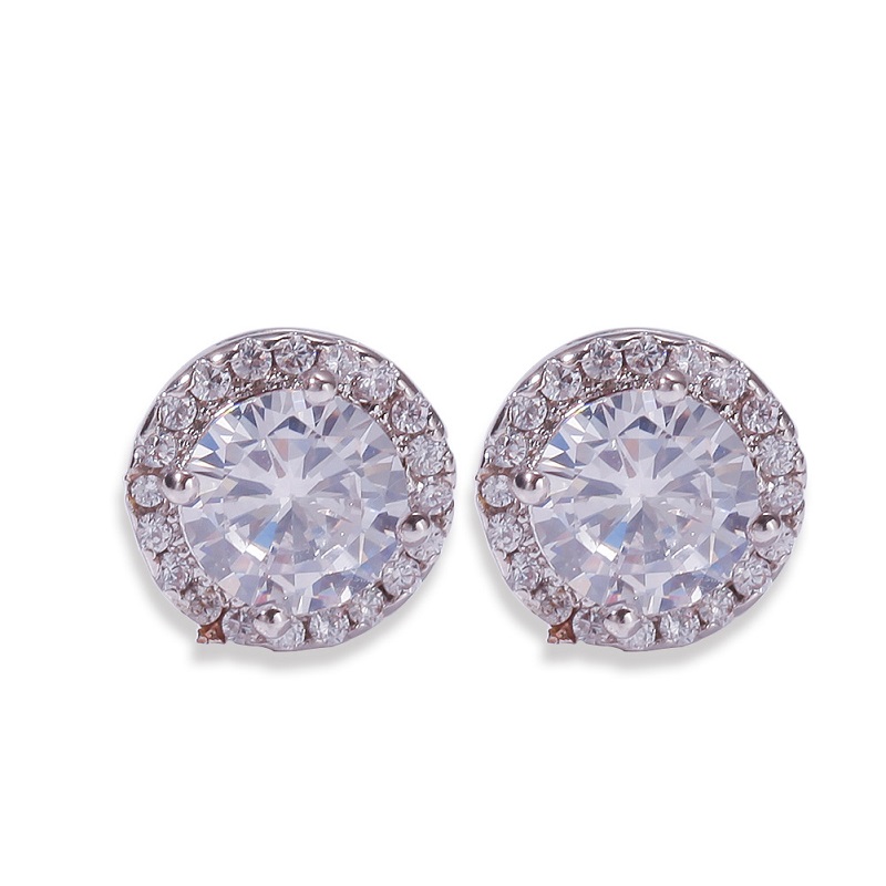 Mens Hip Hop Stud Earrings Jewelry Fashion Black Silver Simulated Diamond Round Earring For Men
