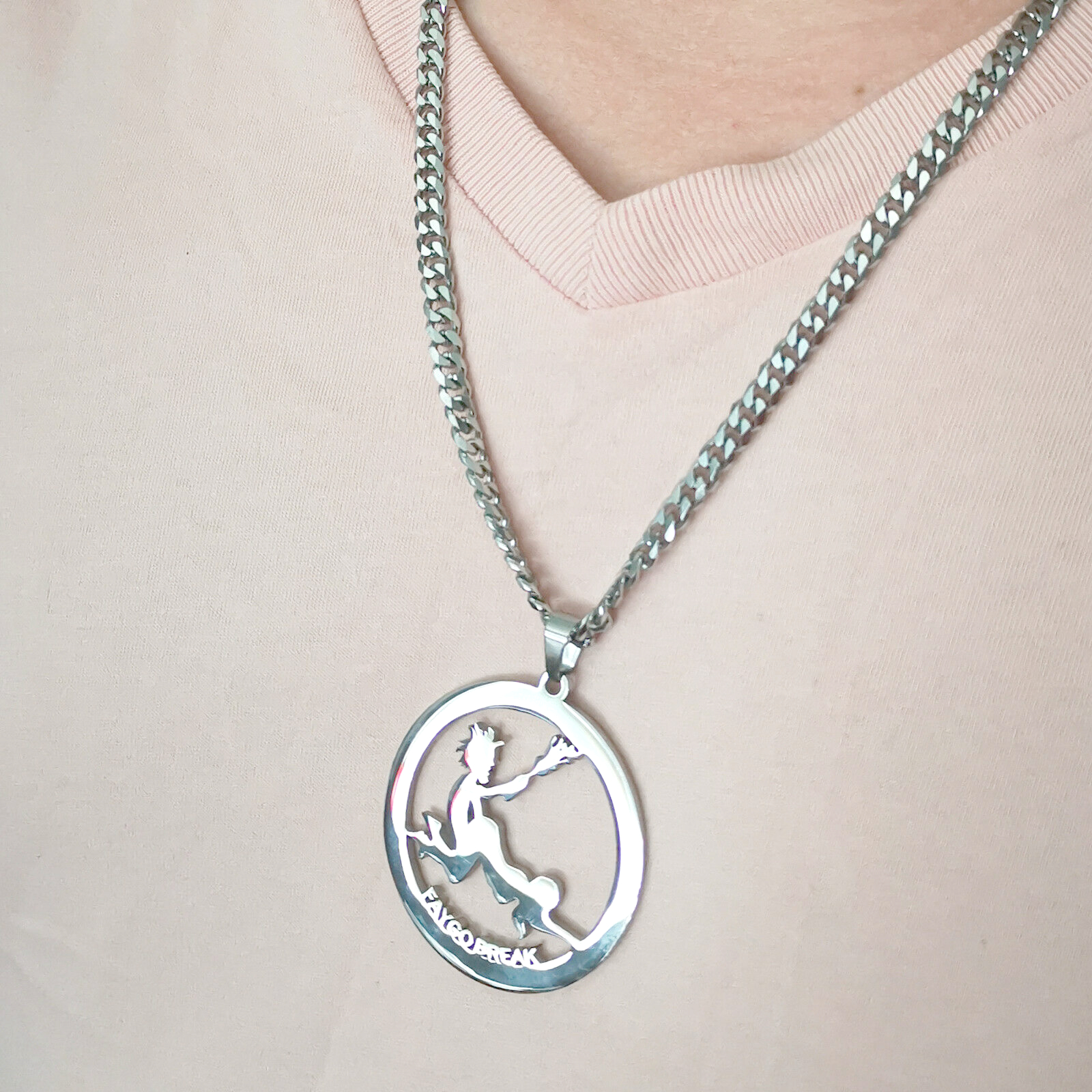 Polished Big 45mm Faygo Break Charm Silver Stainless Steel ICP Pendant Mens Necklace Curb Chain 5mm 24''