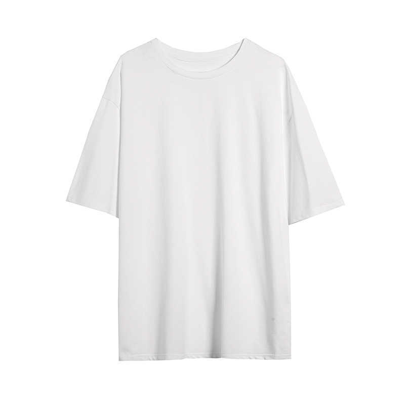 Summer Daily Casual Basic Mens T Shirts Soft 100% Cotton Loose O-Neck Short Sleeve Harajuku Plain Tee Shirt 4XL 5XL Black White 210528