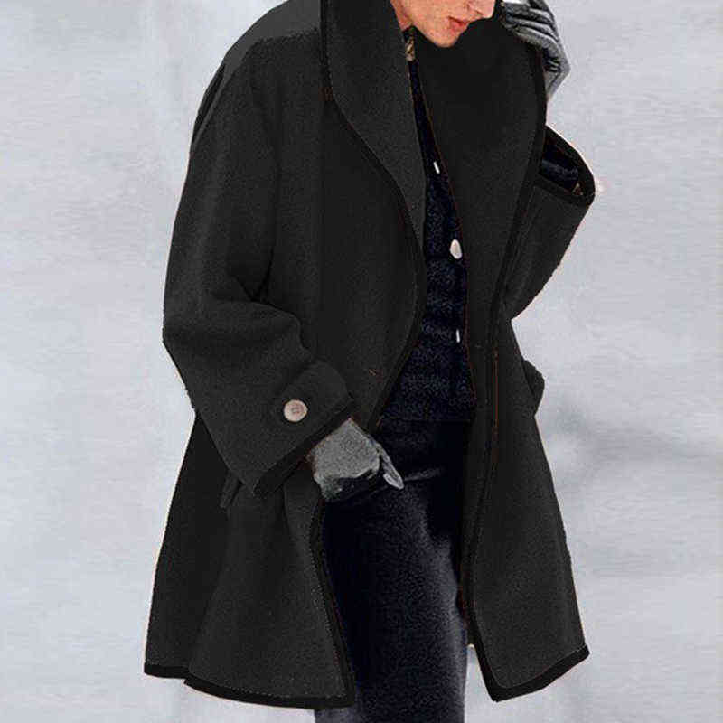 Large Size Womens Winter Wool Coat Men Casual Trench Jacket Solid Color Long Sleeve Chic Outerwear Ladies Overcoat Autumn Coat 211130