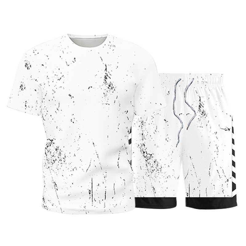 Men's Clothing Summer T-shirt Sports Sets Quick-Drying Man Sportswear Breathable Shorts Fashion Casual Suit Fitness 5XL 210603