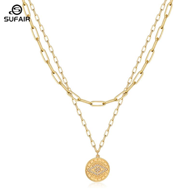 Chains Sufair 14K Gold Plated Coin CZ Evil Eye Pendant Necklace For Women 2pc Multilayer Paperclip Chain Choker Girl Jewelry, Silver
Chains Sufair 14K Gold Plated Coin CZ Evil Eye Pendant Necklace For Women 2pc Multilayer Paperclip Chain Choker Girl Jewelry, Silver