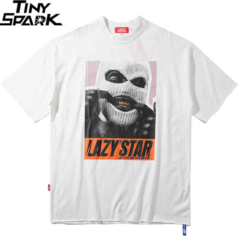 Oversize Hip Hop T Shirt Men Streetwear Harajuku Masked Man Print Tshirt Short Sleeve Cotton Casual T-Shirt Black Plus Size 210329