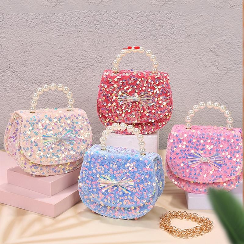 Korean Kids Mini Purses Handbags Cute Backpacks Shinny Sequin Girls Messenger Bag Baby Purse Party Hand Bag Gift