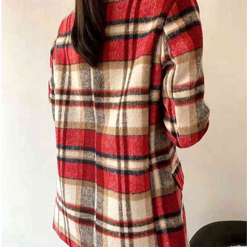 Causal Women Notched Collar Plaid Tweed Blazer Fashion Ladies Pocket Jacket Streetwear Female Chic Singles Button Coat 210430