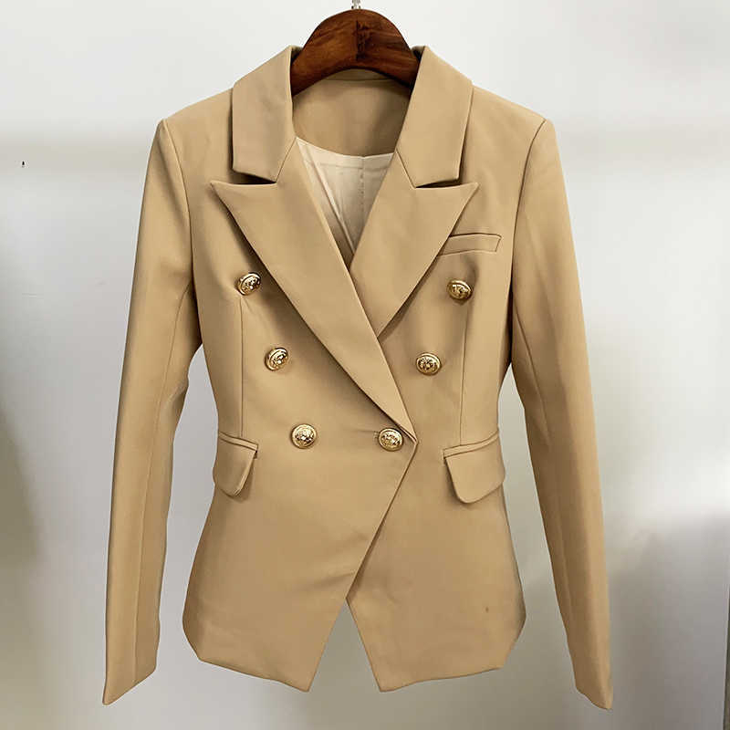 TOP QUALITY Stylish Classic Blazer Women's Double Breasted Metal Lion Buttons Jacket Outer Wear Khaki 210930