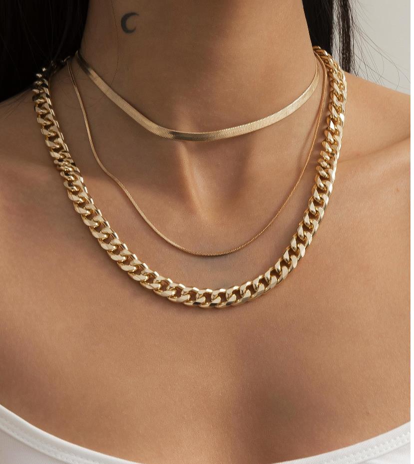 JShine Punk Layered Link Flat Round Snake Chain Necklace Women Gold Silver Color Choker Curb Chunky Men Jewelry Chokers