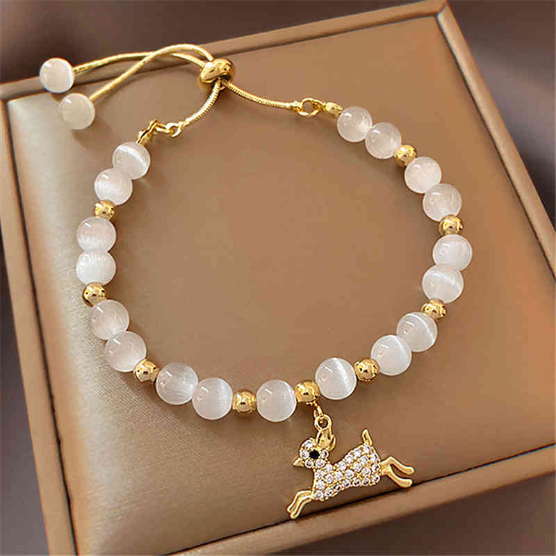 Transparent Opal Bracelet female ins minority dign elk pull string micro inlaid zircon elk Bracelet, Golden;silver
Transparent Opal Bracelet female ins minority dign elk pull string micro inlaid zircon elk Bracelet, Golden;silver