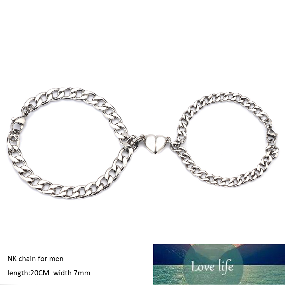 2Pcs/Set Heart shaped Magnet attraction Bracelet for couples Stainless steel Cuba chain men's and women's charm Jewelry gifts