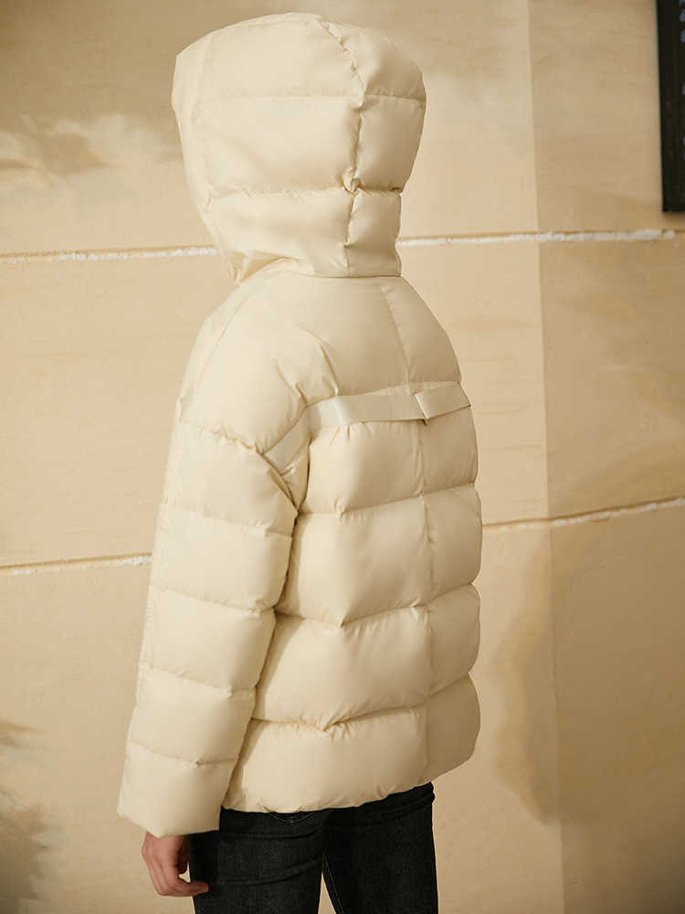 Minimalism Winter Fashion Women's Down Coat Causal Hooded 90%White Duck Thin Letter Jacket 12040830 210527