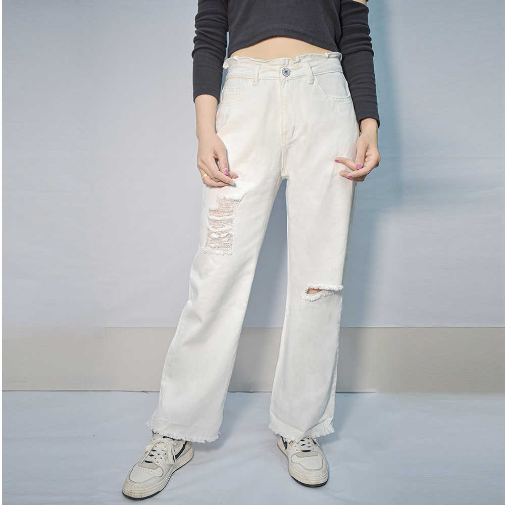 Cargo Pants Women Jeans Woman High Waist Stretch Jeans Black Ripped Straight Leg Pants Mom Boyfriend Causal Baggy Pants 210616