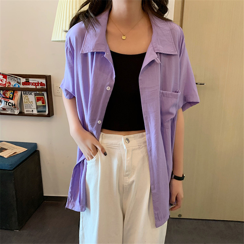 OL Chic Elegant Loose Shirt Women Summer Blouses Office Lady Wear Solid Casual Short Sleeve Outwear Tops Blusas 210421