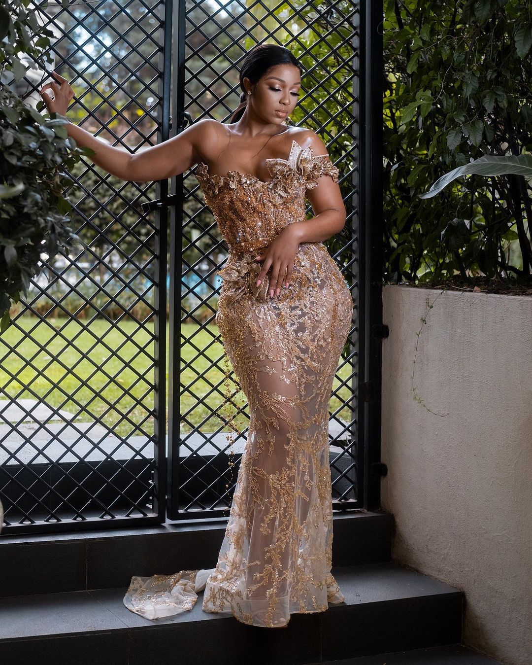 2021 Plus Size Arabic Aso Ebi Luxurious Gold Mermaid Prom Dresses Lace Beaded See Through Evening Formal Party Second Reception Gowns Dress ZJ4225
