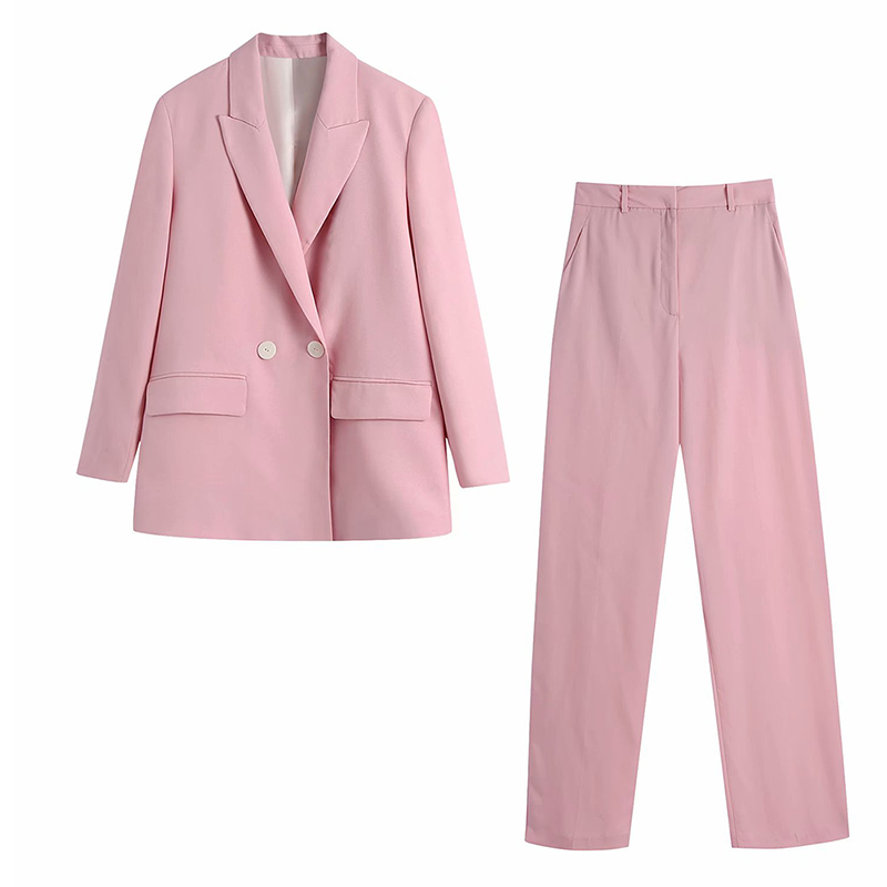 Women Fashion Double Breasted Loose Fitting Blazers Vintage Long Sleeve Pockets Female Outerwear Chic Veste Femme 210521