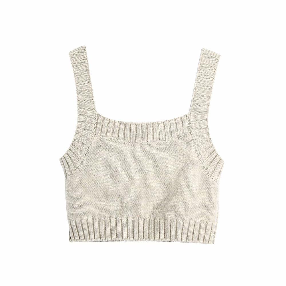 Casual Woman Knitted Short Vest Sling Fashion Soft Square collar outerwears Girls Cute shining streetwear tops 210515