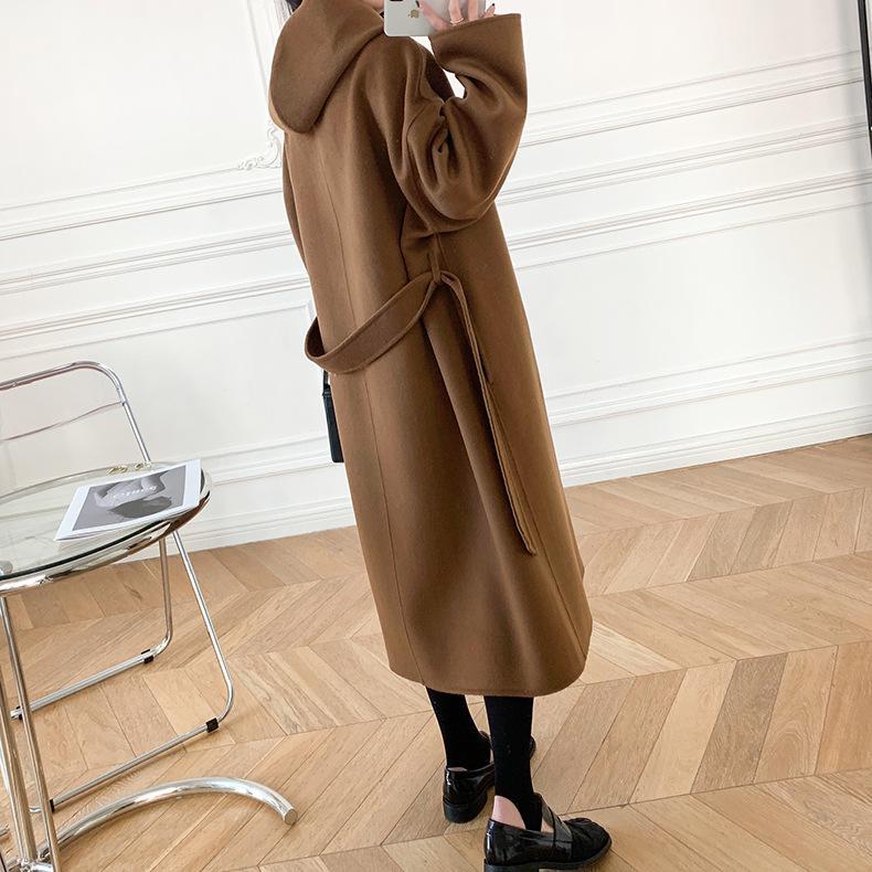 Winter Women Hooded Woolen Long Coat Lady Long-Sleeved Single-Breastedloose Mid-Length Jacket Top Female Outwear with Sashes, As pic
Winter Women Hooded Woolen Long Coat Lady Long-Sleeved Single-Breastedloose Mid-Length Jacket Top Female Outwear with Sashes, As pic