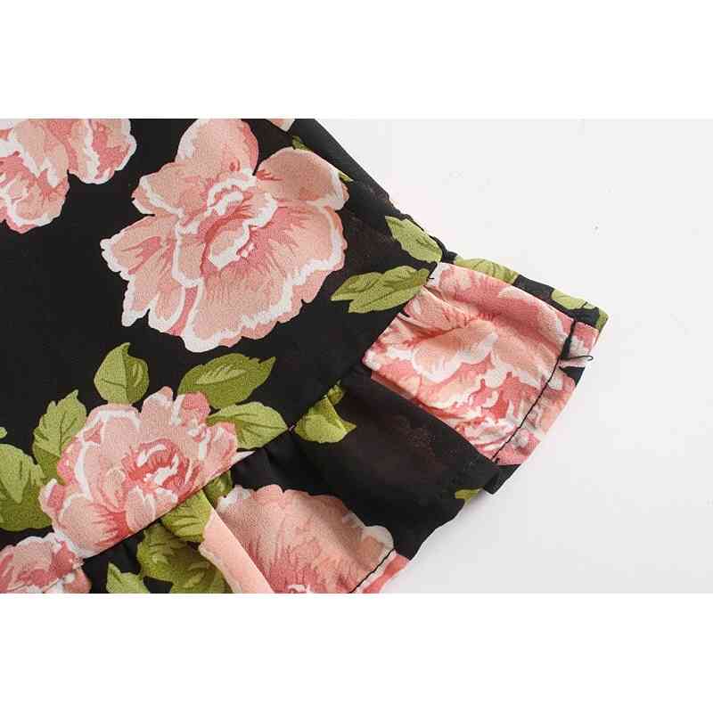 Summer Contrast Color Floral Print Women Dress Ruffles hem Tie Bow Strap Sleeveless Mini Sexy Beach Holiday Vintage 210429