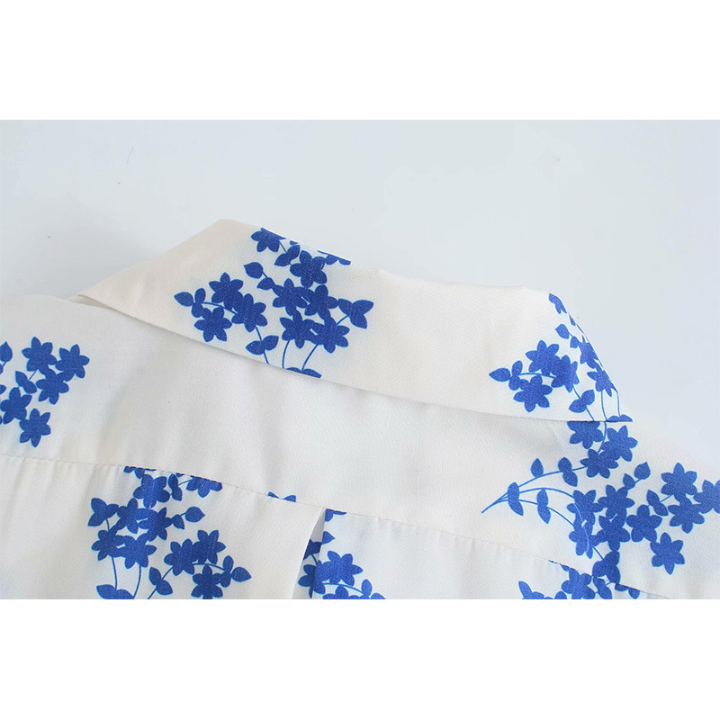 Summer Women Floral Printed Shirt Buttoned Long Sleeves Chic Lady Fashion Casual Clothes 210517