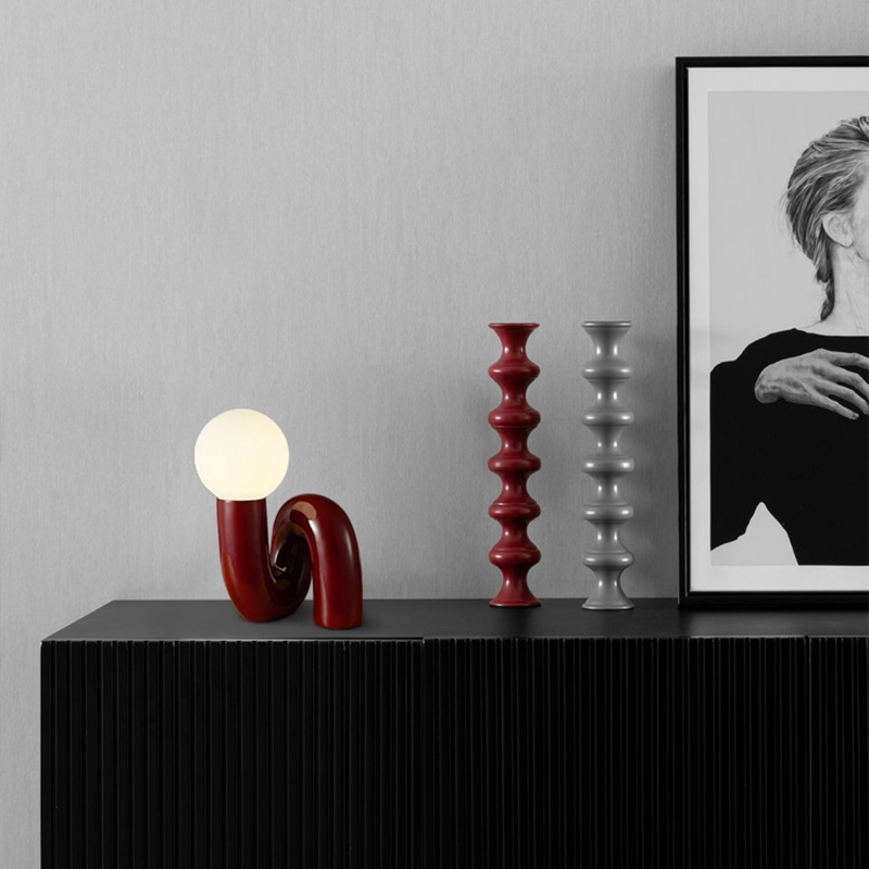 Modern Red LED Table lamps Featuring a Resin Glass Sphere - Ideal Addition to Nordic-Inspired Bedrooms