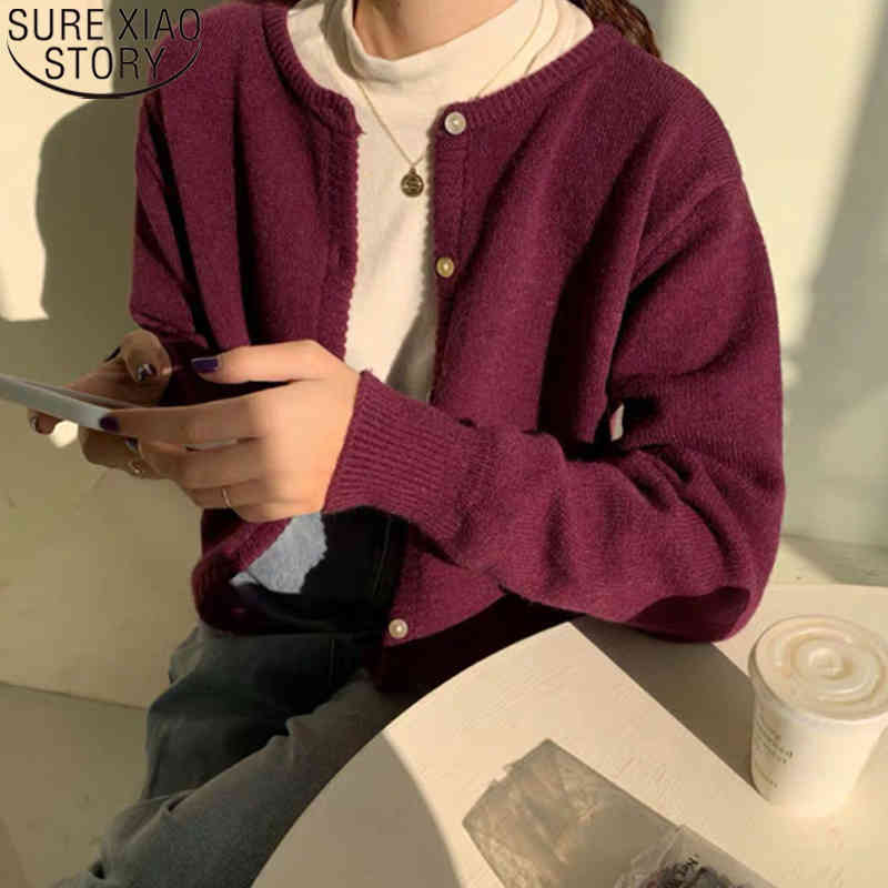 Fashion 6 Colors Single-breasted Sweaters Women Autumn O-neck Long Sleeve Loose Sweater Thicken Knitted Cardigan 10949 210506