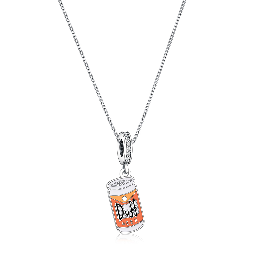 925 Sterling Silver Orange Duff Beer Can Dangle Charm Beads Fit Original PAN Bracelet Necklace For Women Making Pendant Jewelry DIY