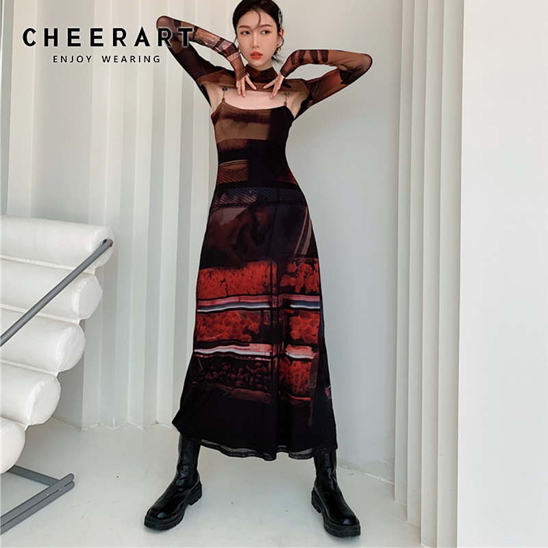 CHEERART 2 Piece Mesh Long Sleeve Punk Dress Women Turtleneck Long Midi Bodycon Ladies Dress Runway Fashion Designer Clothes, Default color
CHEERART 2 Piece Mesh Long Sleeve Punk Dress Women Turtleneck Long Midi Bodycon Ladies Dress Runway Fashion Designer Clothes, Default color