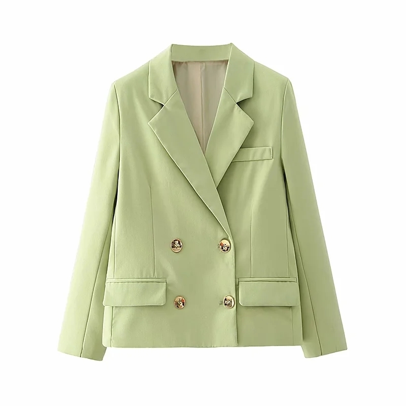 vintage ladies pocket jackets autumn button-fly women jacket green long sleeve female suit notched collar girls suits 210430