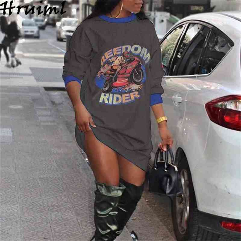 Long Sleeve Shirt Dress Women Autumn Print O Neck Casual Loose Female Mini Fashion Streetwear Oversize Punk Style Runway 210513