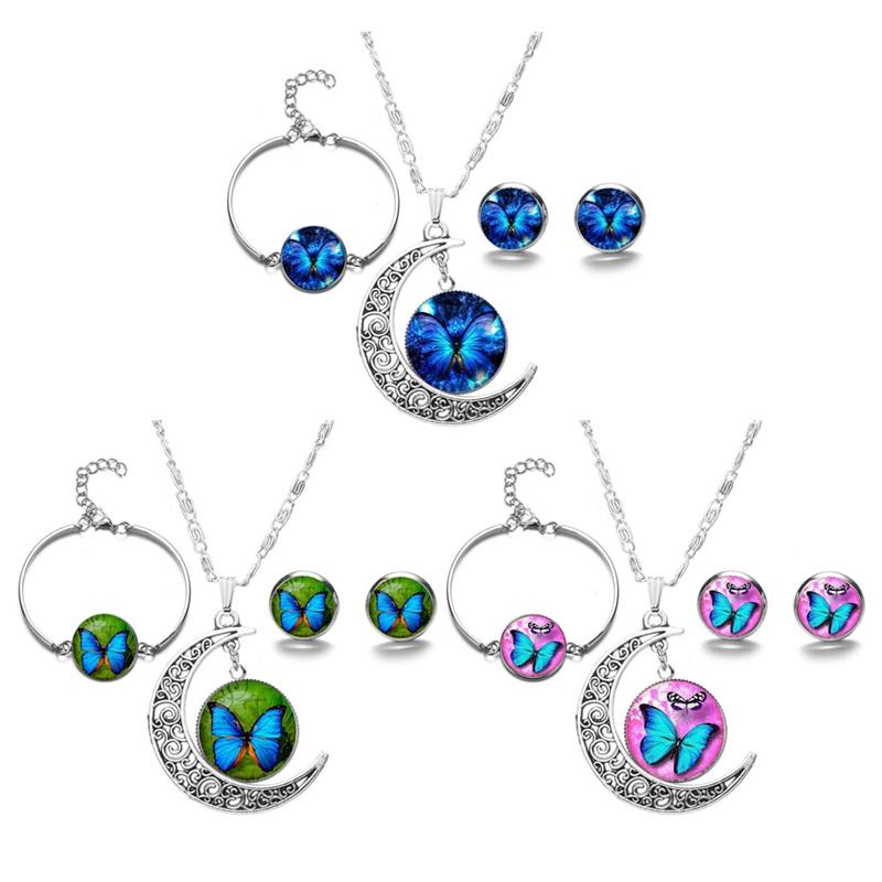 Earrings & Necklace Elegant Mandala Flower Jewelry Sets Butterfly Glass Cabochon Bracelets Bohemian, Silver
Earrings & Necklace Elegant Mandala Flower Jewelry Sets Butterfly Glass Cabochon Bracelets Bohemian, Silver