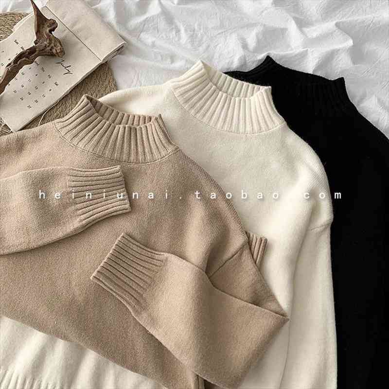 women casual sweater spring autumn casual half-high collar long-sleeved solid knitted woman pullover sweaters, White;black
women casual sweater spring autumn casual half-high collar long-sleeved solid knitted woman pullover sweaters, White;black