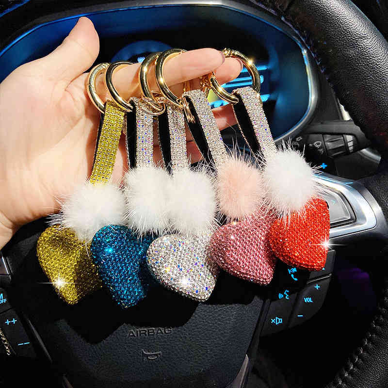 Full Diamond Peach Heart Love Key Chain Fashion Gift Car Pendant Girl Bag Trend