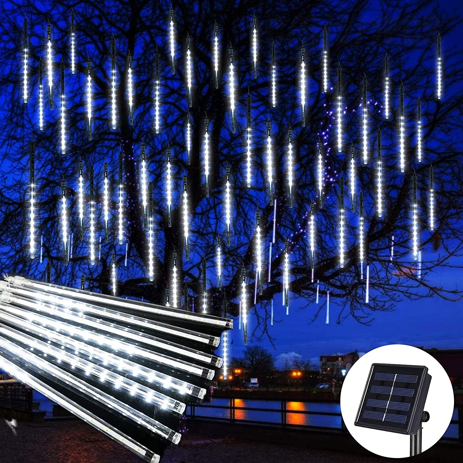 LED Meteor Shower Light 8 Tubes Set Tree Rain Light Garden Street Lantern Christmas Decoration Solar and Plug Outdoor Waterproof 30cm 50 cm 80cm