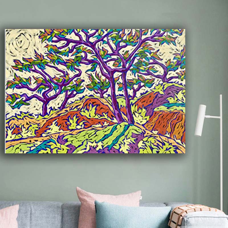 Modern Abstract Landscape Painting Printed On Canvas Purple Trunk Wall Art Print Poster For Living Room Drop Shipping No Frame