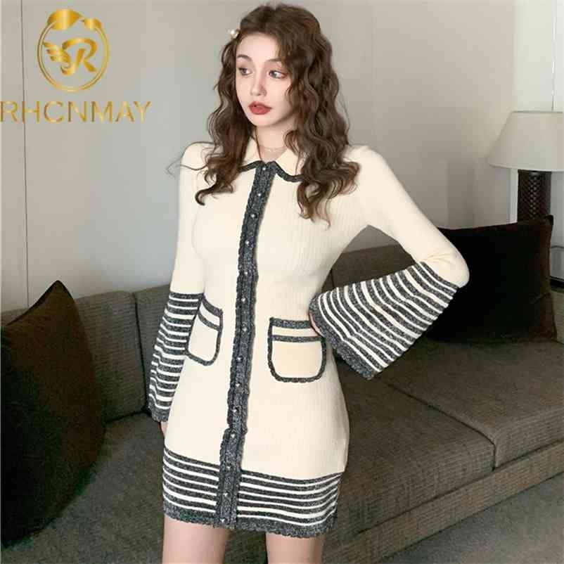 Designer Luxury Knitted Dress Women Turn Down Collar Long Sleeve Female Fashion Slim Mini es 210520, Yellow
Designer Luxury Knitted Dress Women Turn Down Collar Long Sleeve Female Fashion Slim Mini es 210520, Yellow