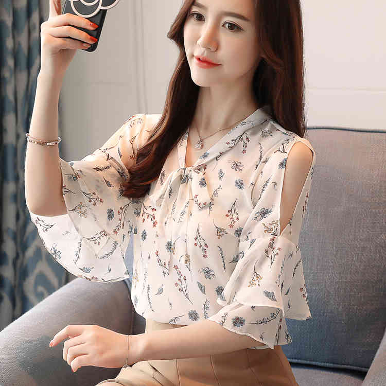 Blusa Feminina Summer Tops for Women Casual Clothing Ladies Blouse Print Short Sleeve Chiffon Clothes Tops8850 50 210427