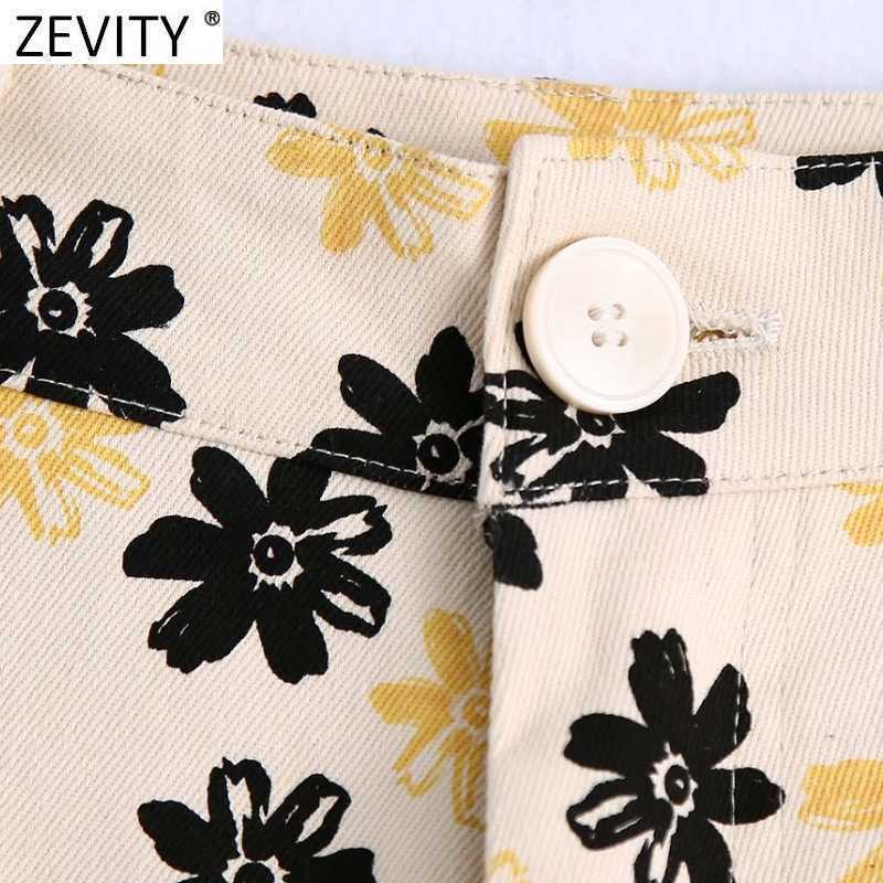 Zevity Women Vintage Floral Print Casual High Waist Wide Leg Pants Retro Female Chic Color Match Ankle Length Trousers P1108 211006