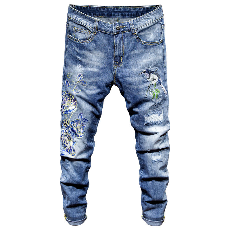Men's Jeans spring Autumn Fashion Ripped Embroidered Flower Korean Slim Pants Social Guy teenagers students pencil F775, Blue
Men's Jeans spring Autumn Fashion Ripped Embroidered Flower Korean Slim Pants Social Guy teenagers students pencil F775, Blue