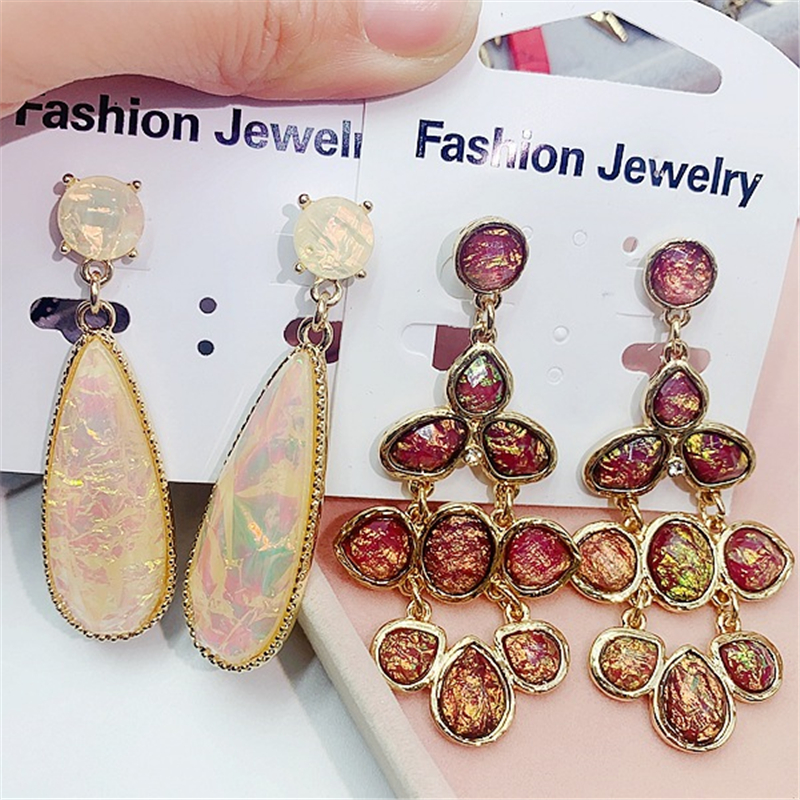 Palace Bohemian Dangle Earrings For Women Fashion Vintage Exaggerated Gemstone Gold Eardrop Ethnic Classical Drop-Shaped Jewelry
