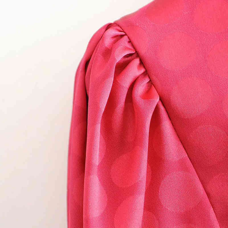 Women Elegant Polka Dot Pleated Satin Dress V Neck Lantern Sleeve Party Mini Ladies Vintage es Vestido Mujer 210515