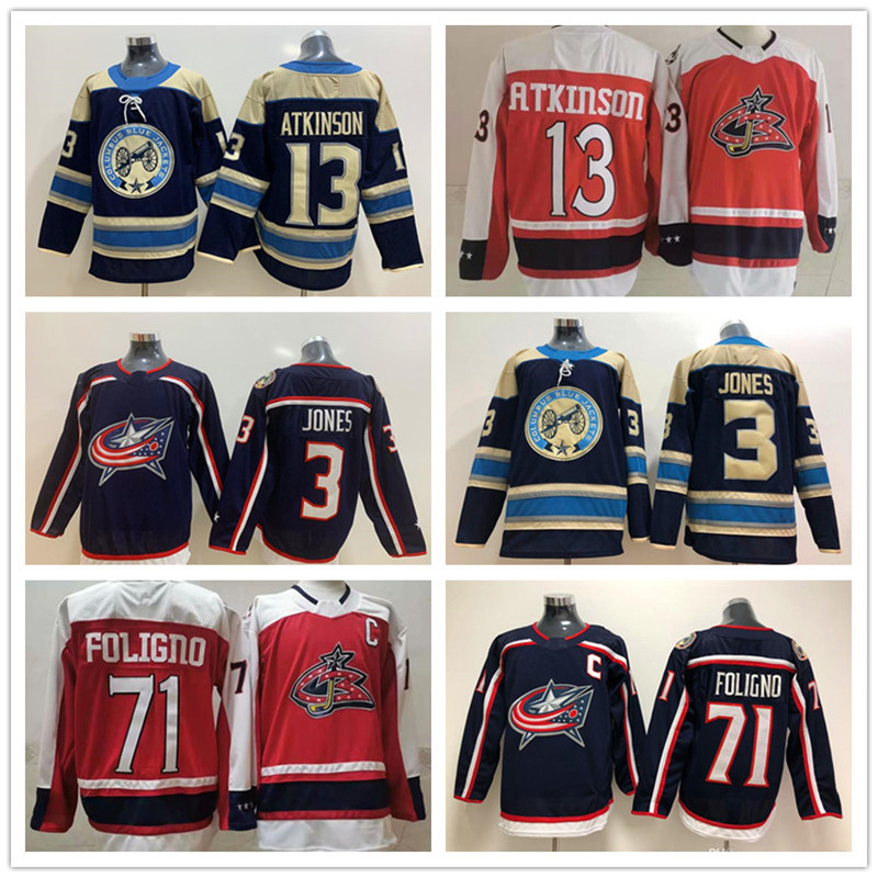 Reverse Retro Columbus Blue Jackets 13 Cam Atkinson Jersey 71 Nick Foligno 3 Seth Jones Blank Ice Hockey White Blue Navy Man Stitched uniform shirt Reverse Retro Columbus Blue Jackets 13 Cam Atkinson Jersey 71 Nick Foligno 3 Seth Jones Blank Ice Hockey White Blue Navy Man Stitched uniform shirt