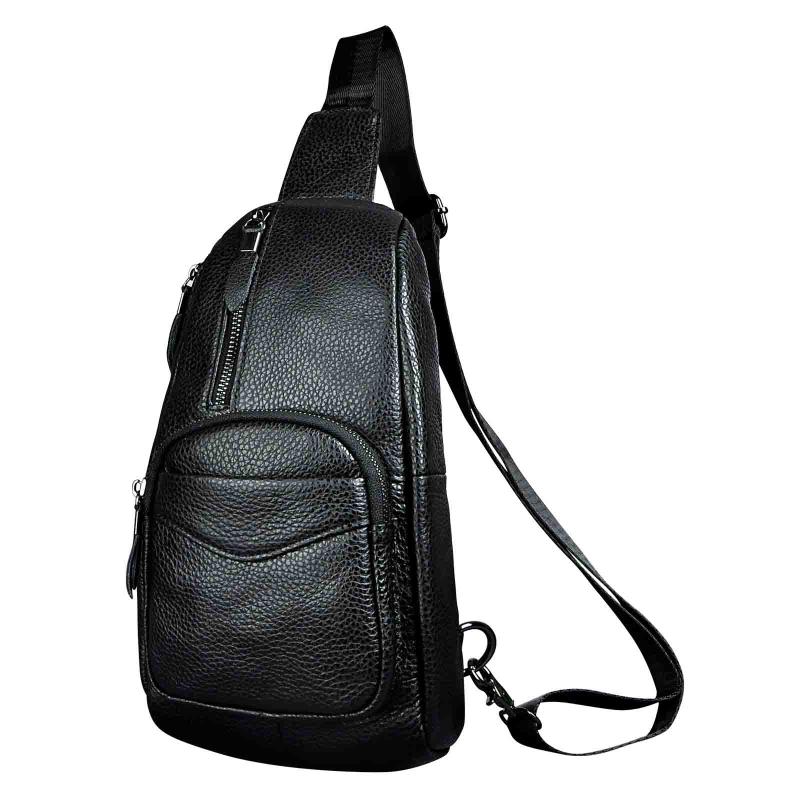 Waist Bags Crazy Horse Leather Men Casual Blue Travel Triangle Chest Sling Bag Design 8" Tablet One Shoulder Strap Daypack Male 8012