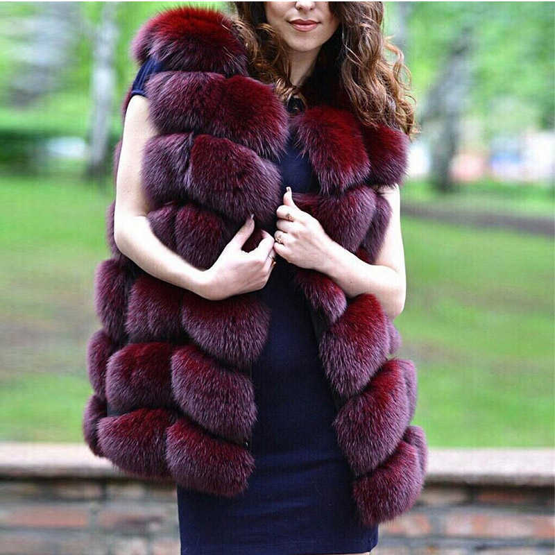 TRODEAM 70cm Long Faux Fur Vest For Women Genuine Leather Coats Winter Female Fur Jacket Outerwear Customize 211019