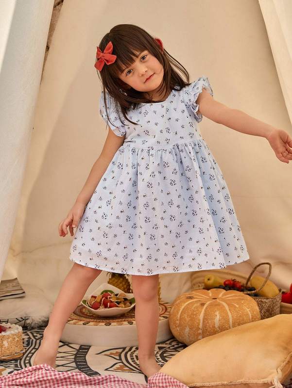 Toddler Girls Layered Ruffle Trim Ditsy Floral Dress SHE