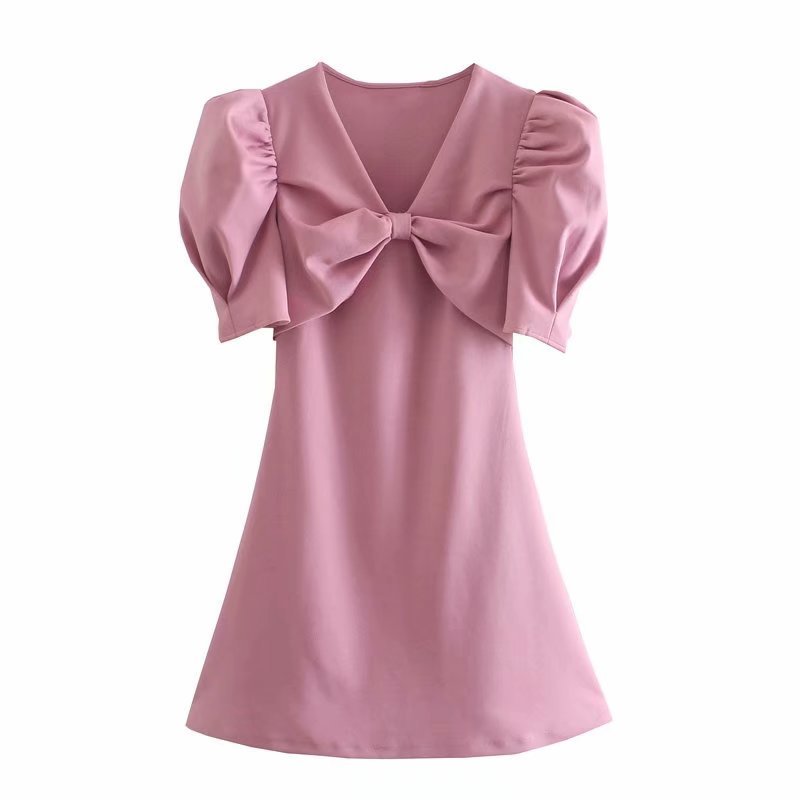Elegant Women Summer Temperament V-neck Bow Tie Simple Mini Dress Za Casual Streetwear 210521, Pink
Elegant Women Summer Temperament V-neck Bow Tie Simple Mini Dress Za Casual Streetwear 210521, Pink