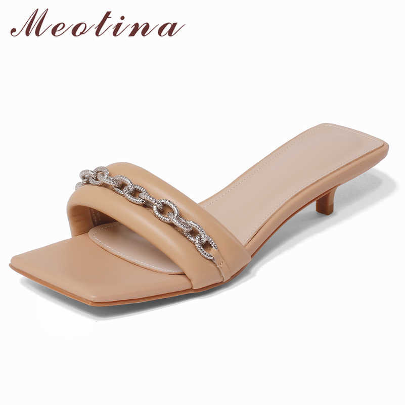 Meotina Shoes Women Genuine Leather Sandals Chain Med Heel Slippers Thin Heel Slides Square Toe Sheepskin Ladies Footwear Summer 210608, Apricot
Meotina Shoes Women Genuine Leather Sandals Chain Med Heel Slippers Thin Heel Slides Square Toe Sheepskin Ladies Footwear Summer 210608, Apricot